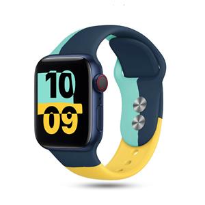 Strap-it Apple Watch 8 triple sport band (donkerblauw-aqua-geel)