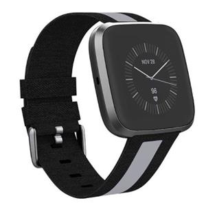 Strap-it Apple Watch 8 geweven nylon gesp band (zwart/grijs)