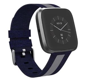 Strap-it Apple Watch 8 geweven nylon gesp band (blauw/grijs)