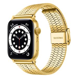 Strap-it Apple Watch 8 roestvrij stalen band (goud)