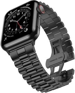 Strap-it Apple Watch 8 Presidential stalen band (zwart)