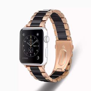 Strap-it Apple Watch 8 keramiek stalen band (rosé goud/zwart)