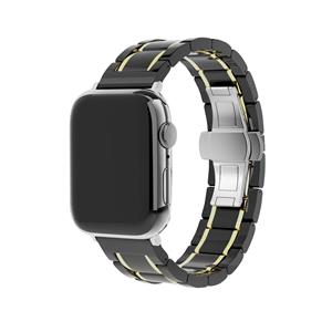 Strap-it Apple Watch 8 keramiek stalen band (zwart/goud)