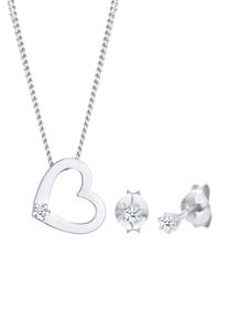 Elli DIAMONDS, Schmuckset Kette Herz Diamant (0.075 Ct.) Stecker 925 Silber in silber, Schmuck für Damen