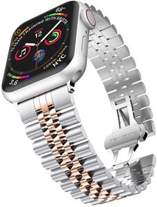 Strap-it Apple Watch Ultra Jubilee stalen band (zilver/rosé goud)