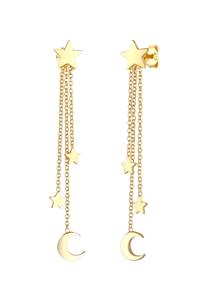 Elli, Ohrringe Hänger Sterne Halbmond Astro Kette 925 Silber in gold, Schmuck für Damen