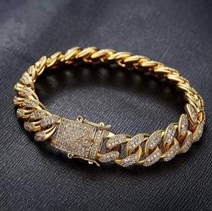SaraMart Hip hop style jewelry 18K gold men's full diamond bracelet diamond Cuban chain