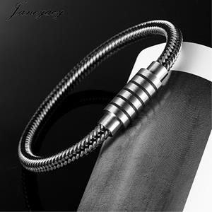 SaraMart NEW Punk Black and white Braided Steel wire Bracelet Magnetic Buckle Simple Style Fashion Wristband Men Stainless steel bracelet