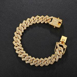 SaraMart European and American new style 14mm diamond shaped Cuban chain alloy full diamond hip hop men's bracelet