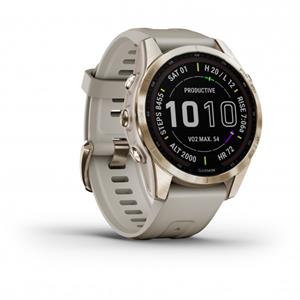 Garmin fenix 7S SapphireSolarTitanium GPS Watch SS22 - Cream Gold - Light Sand}