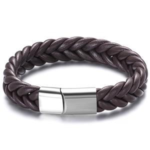 SaraMart Titanium steel leather bracelet, hand-woven leather bracelet, stainless steel men's bracelet, logo jewelry
