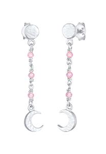 Elli, Ohrringe Mond Plättchen Struktur Rosa Quarz 925 Silber in silber, Schmuck für Damen