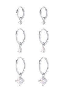 Elli, Ohrringe 3er Set Trio Creolen Einhänger Zirkonia 925 Silber in silber, Schmuck für Damen