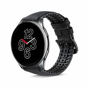 Strap-it OnePlus Watch siliconen / leren bandje (zwart)