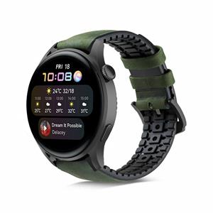Strap-it Huawei Watch 3 (Pro) siliconen / leren bandje (zwart/groen)