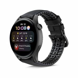 Strap-it Huawei Watch 3 (Pro) siliconen / leren bandje (zwart)