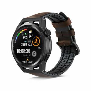 Strap-it Huawei Watch GT Runner siliconen / leren bandje (zwart/bruin)