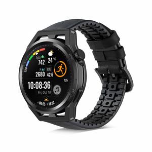 Strap-it Huawei Watch GT Runner siliconen / leren bandje (zwart)