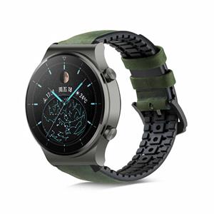 Strap-it Huawei Watch GT 2 Pro siliconen / leren bandje (zwart/groen)