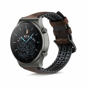 Strap-it Huawei Watch GT 2 Pro siliconen / leren bandje (zwart/bruin)