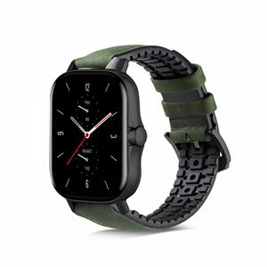 Strap-it Amazfit GTS 2 siliconen / leren bandje (groen)