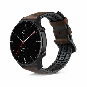 Strap-it Amazfit GTR 2 siliconen / leren bandje (zwart/bruin)