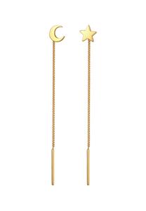 Elli, Ohrringe Hänger Mond Stern Astro Durchziehen 925 Silber in gold, Schmuck für Damen