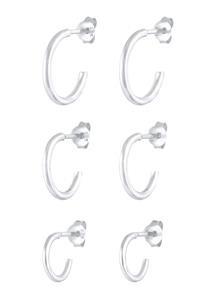 Elli, Ohrringe 3er Set Creolen Stecker Basic Trend 925 Silber in silber, Schmuck für Damen