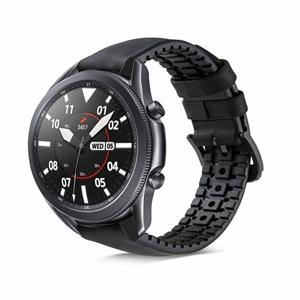 Strap-it Samsung Galaxy Watch 3 45mm siliconen / leren bandje (zwart)
