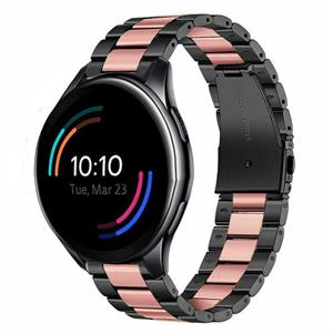 Strap-it OnePlus Watch stalen band (zwart/roze)