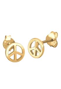 Elli Dames Stud Earrings Peace Symbol Trend in 925 Sterling Silver Goud