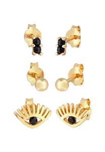 Elli, Ohrringe Stecker Evil Eye Kugel Kristall 3er Set 925 Silber in gold, Schmuck für Damen