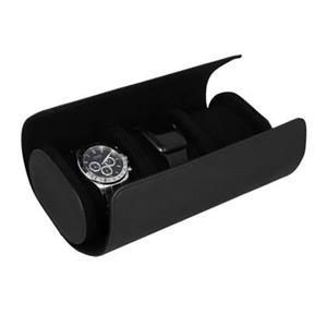 Aretica Horloge box met 3 sleuven - Leer - Zwart