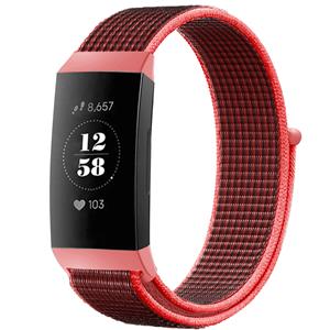 Strap-it Fitbit Charge 3 nylon bandje (zwart/rood)