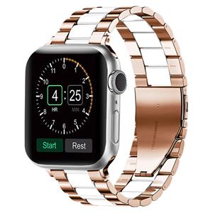 Strap-it Apple Watch stalen band (rosé goud/wit)