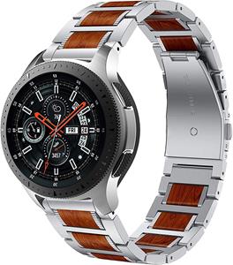 Strap-it Samsung Galaxy Watch 46mm houten/stalen band (zilver)