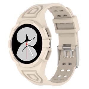 Strap-it Samsung Galaxy Watch 4 44mm siliconen bandje met frame (ivoor wit)