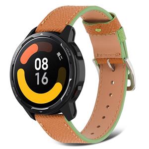Strap-it Xiaomi Watch S1 leren bandje (bruin-groen)