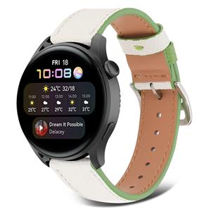 Strap-it Huawei Watch 3 (Pro) leren bandje (wit-groen)