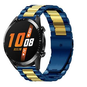Strap-it Huawei Watch GT stalen band (blauw/goud)
