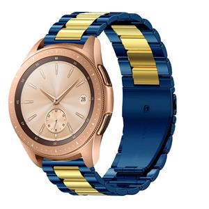 Strap-it Samsung Galaxy Watch 42mm stalen band (blauw/goud)