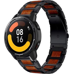 Strap-it Xiaomi Watch S1 houten/stalen band (zwart)