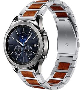 Strap-it Samsung Gear S3 houten/stalen band (zilver)