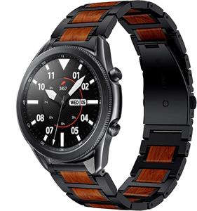 Strap-it Samsung Galaxy Watch 3 45mm houten/stalen band (zwart)