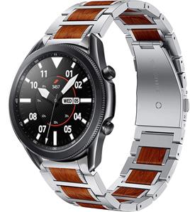 Strap-it Samsung Galaxy Watch 3 45mm houten/stalen band (zilver)