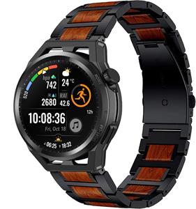 Strap-it Huawei Watch GT Runner houten/stalen band (zwart)