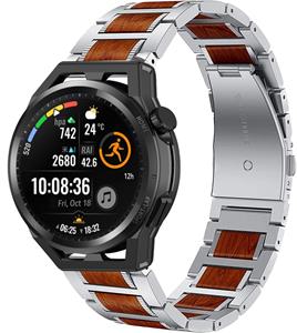 Strap-it Huawei Watch GT Runner houten/stalen band (zilver)