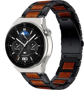 Strap-it Huawei Watch GT 3 Pro 46mm houten/stalen band (zwart)