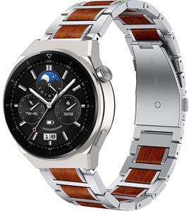 Strap-it Huawei Watch GT 3 Pro 46mm houten/stalen band (zilver)