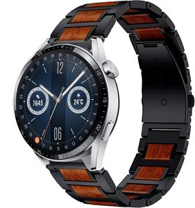 Strap-it Huawei Watch GT 3 46mm houten/stalen band (zwart)